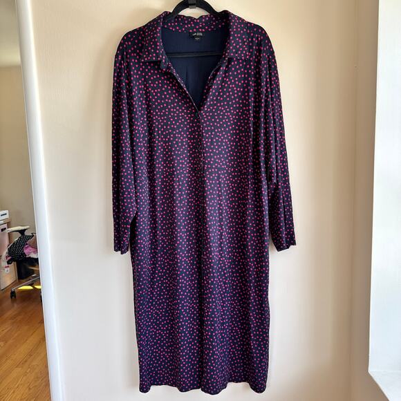 J. Jill Wearever Knit Shirt Dress Navy Blue Red Polka Dot Women's Size Plus 2X - Picture 1 of 11